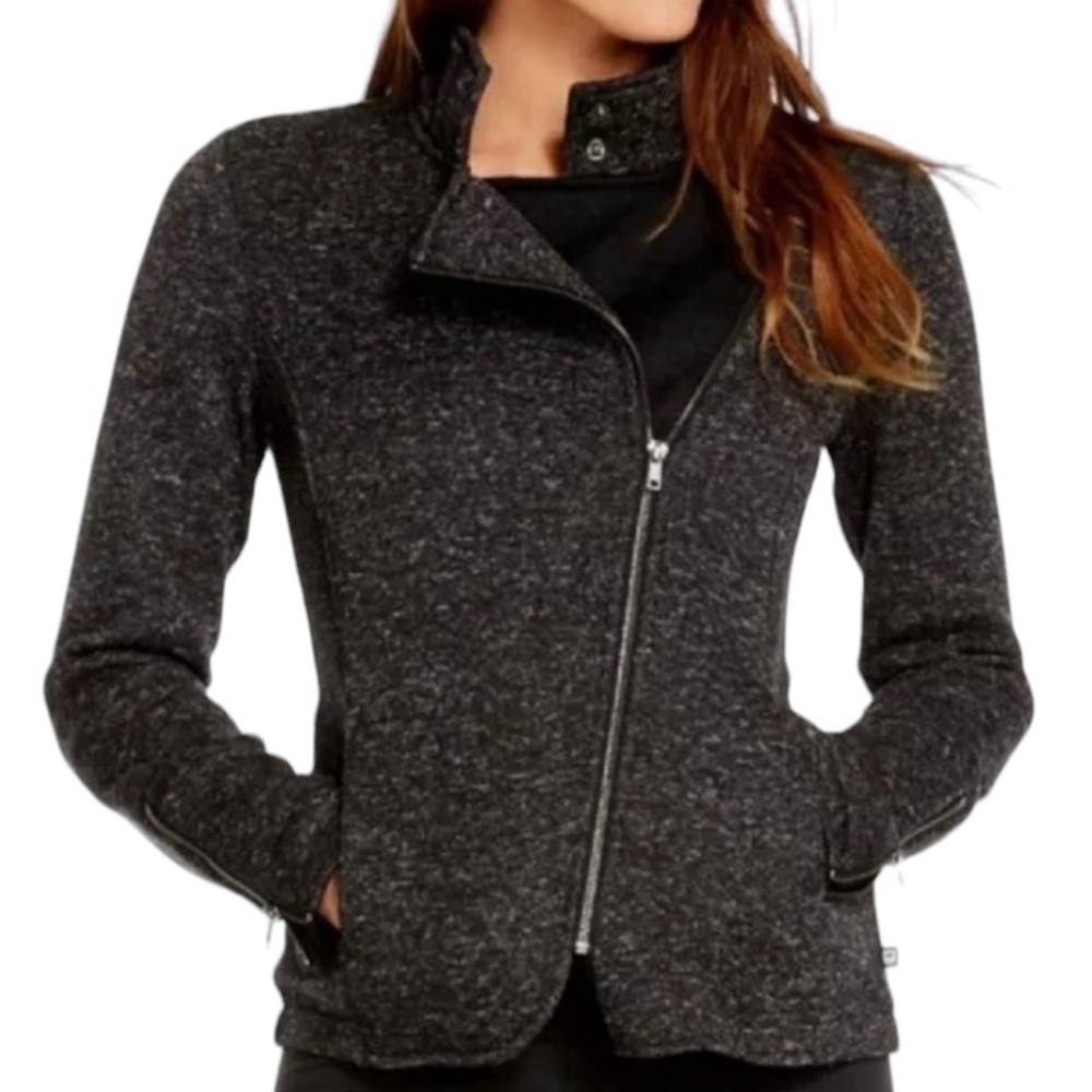 Fabletics Grey Calypso Long Sleeve Asymmetrical Zip Sweater Jacket Size SMALL